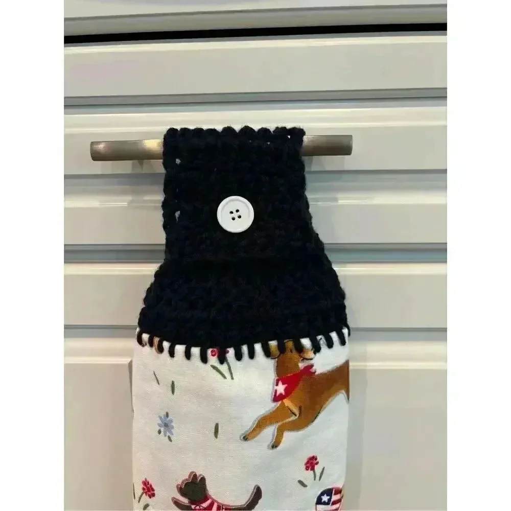 Crochet Top Kitchen Towel- Patriotic dogs
